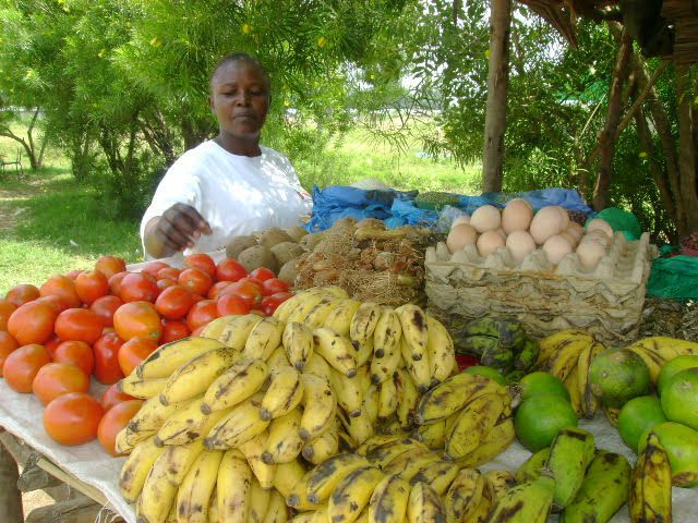Woman selling fruit for Village Enterprise